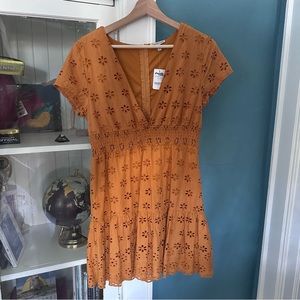 NWT Charlotte Russe Mustard Floral Eyelet Dress